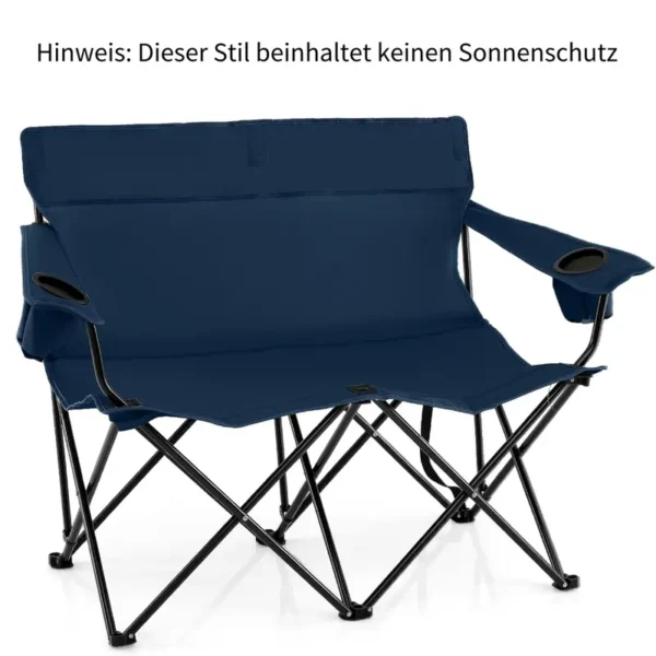 Goplus - Doppelte tragbare Picknickstühle, klappbare Campingstühle mit abnehmbarem Regenschirm, Kühltasche, Getränkehalter, Terrasse, Strand, Outdoor-Campingstühle - Image 2