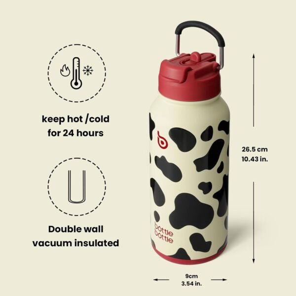 Isolierte Wasserflasche, 950ml (32oz) Edelstahl-Sportwasserflasche mit Strohhalm, Dual-Use-Deckel, Gym-Getränkeflaschen-Design mit Pillenbox - Image 4