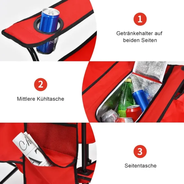 Goplus - Doppelte tragbare Picknickstühle, klappbare Campingstühle mit abnehmbarem Regenschirm, Kühltasche, Getränkehalter, Terrasse, Strand, Outdoor-Campingstühle - Image 5