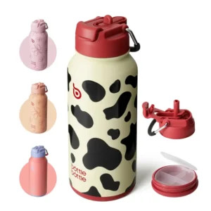 Isolierte Wasserflasche, 950ml (32oz) Edelstahl-Sportwasserflasche mit Strohhalm, Dual-Use-Deckel, Gym-Getränkeflaschen-Design mit Pillenbox
