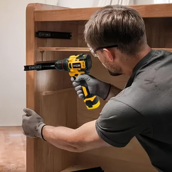 SPZTJK Kabelloser Schlagbohrer & Schraubendreher-Set - Impact-Bohrer, Wiederaufladbar, PE-Material, für Heim-DIY-Projekte, Bau, Baugeräte, Kabelloser Schlag-Schraubendreher - Image 3