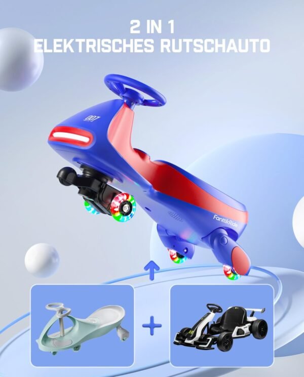 FanttikRide - N7 Pro 12V Elektroauto, mit Pedal, Akku, CyberWiggle, 2-in-1-Schaukelauto, 2 Geschwindigkeiten, Anti-Rollover, blinkende Räder, Bluetooth, ab 3 Jahren, 150 Pfund, – Bild 3