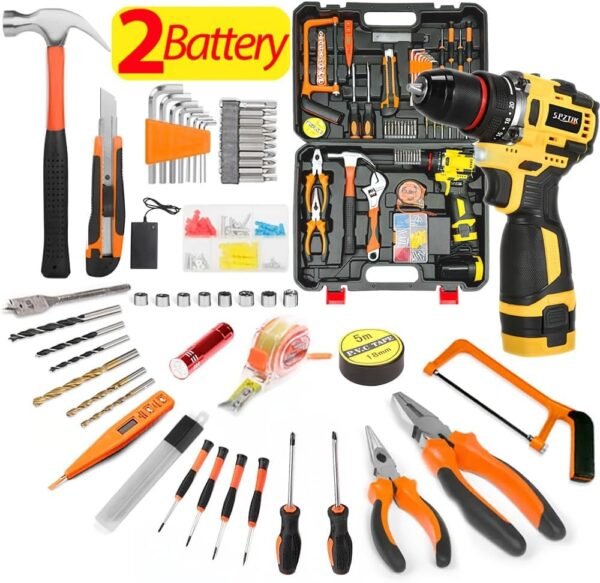 SPZTJK Kabelloser Schlagbohrer & Schraubendreher-Set - Impact-Bohrer, Wiederaufladbar, PE-Material, für Heim-DIY-Projekte, Bau, Baugeräte, Kabelloser Schlag-Schraubendreher - Image 6