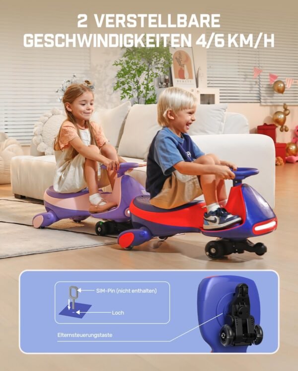 FanttikRide - N7 Pro 12V Elektroauto, mit Pedal, Akku, CyberWiggle, 2-in-1-Schaukelauto, 2 Geschwindigkeiten, Anti-Rollover, blinkende Räder, Bluetooth, ab 3 Jahren, 150 Pfund, – Bild 6
