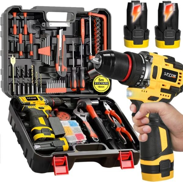 SPZTJK Kabelloser Schlagbohrer & Schraubendreher-Set - Impact-Bohrer, Wiederaufladbar, PE-Material, für Heim-DIY-Projekte, Bau, Baugeräte, Kabelloser Schlag-Schraubendreher - Image 7