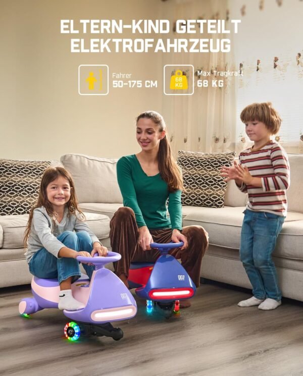 FanttikRide - N7 Pro 12V Elektroauto, mit Pedal, Akku, CyberWiggle, 2-in-1-Schaukelauto, 2 Geschwindigkeiten, Anti-Rollover, blinkende Räder, Bluetooth, ab 3 Jahren, 150 Pfund, – Bild 7
